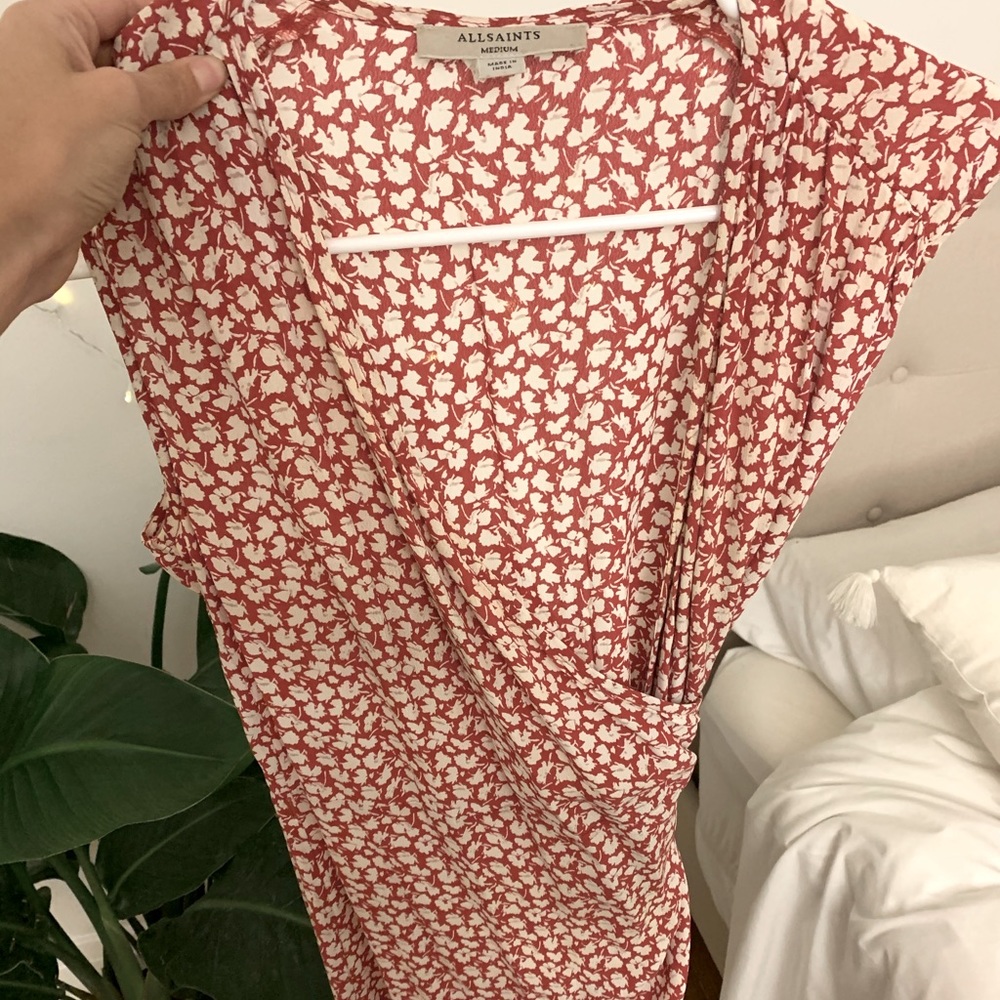 All Saints Red Pattern Wrap Dress
